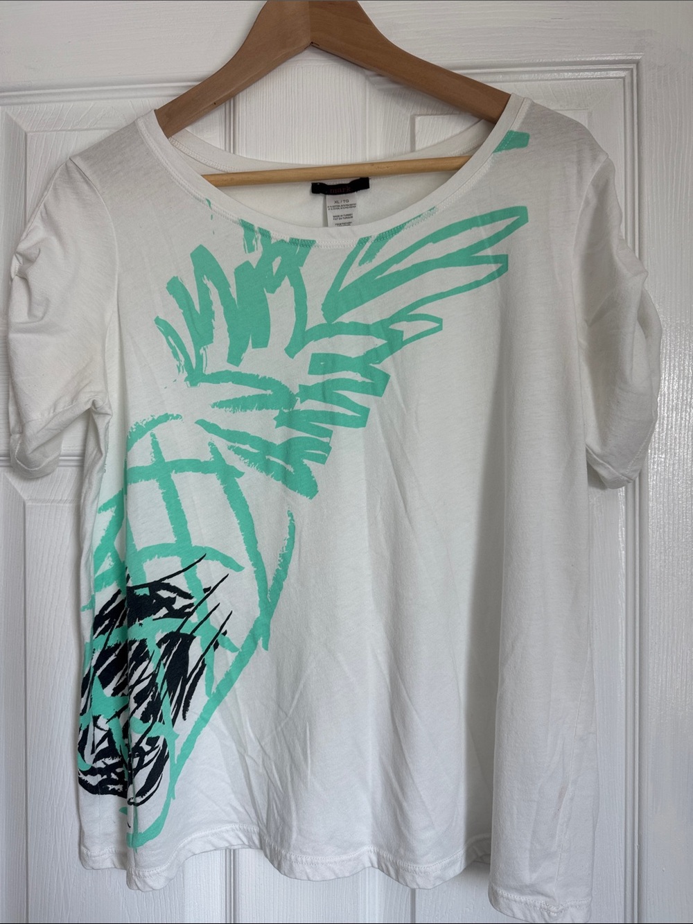 White Tee with Mint Green Tropical Graphic